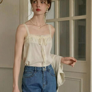 NWT Simple‎ Retro Square Neck Coquette Sleeveless Cottagecore 100% Cotton Top L